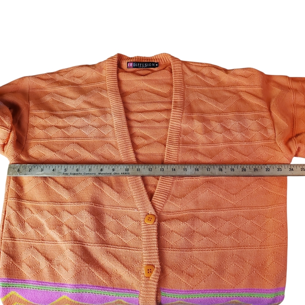 80s Vintage "Diffusion" Orange Knitted Cardigan Sweater. Med. #238 - Picture 5 of 8